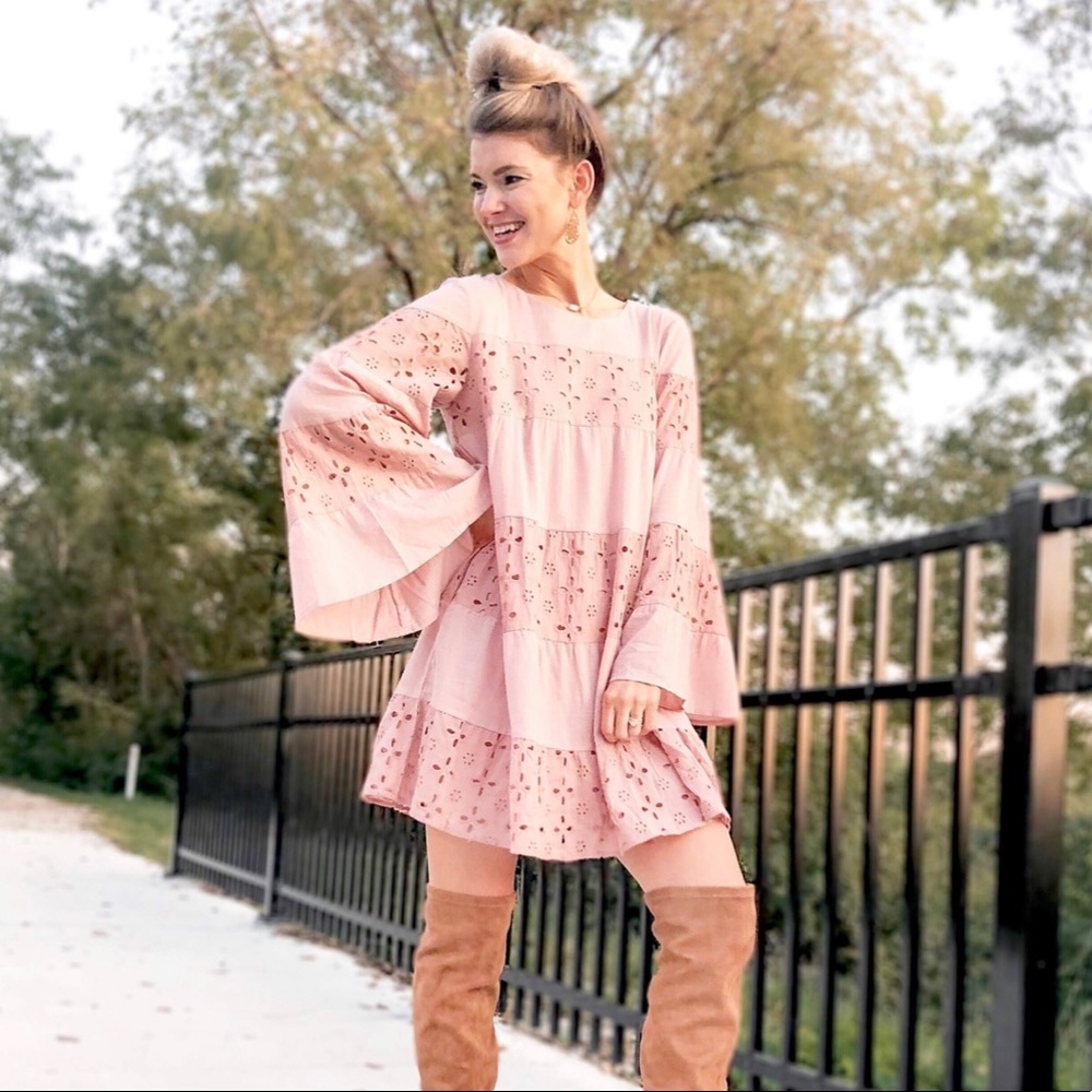 Pink Eyelet Lace Dress